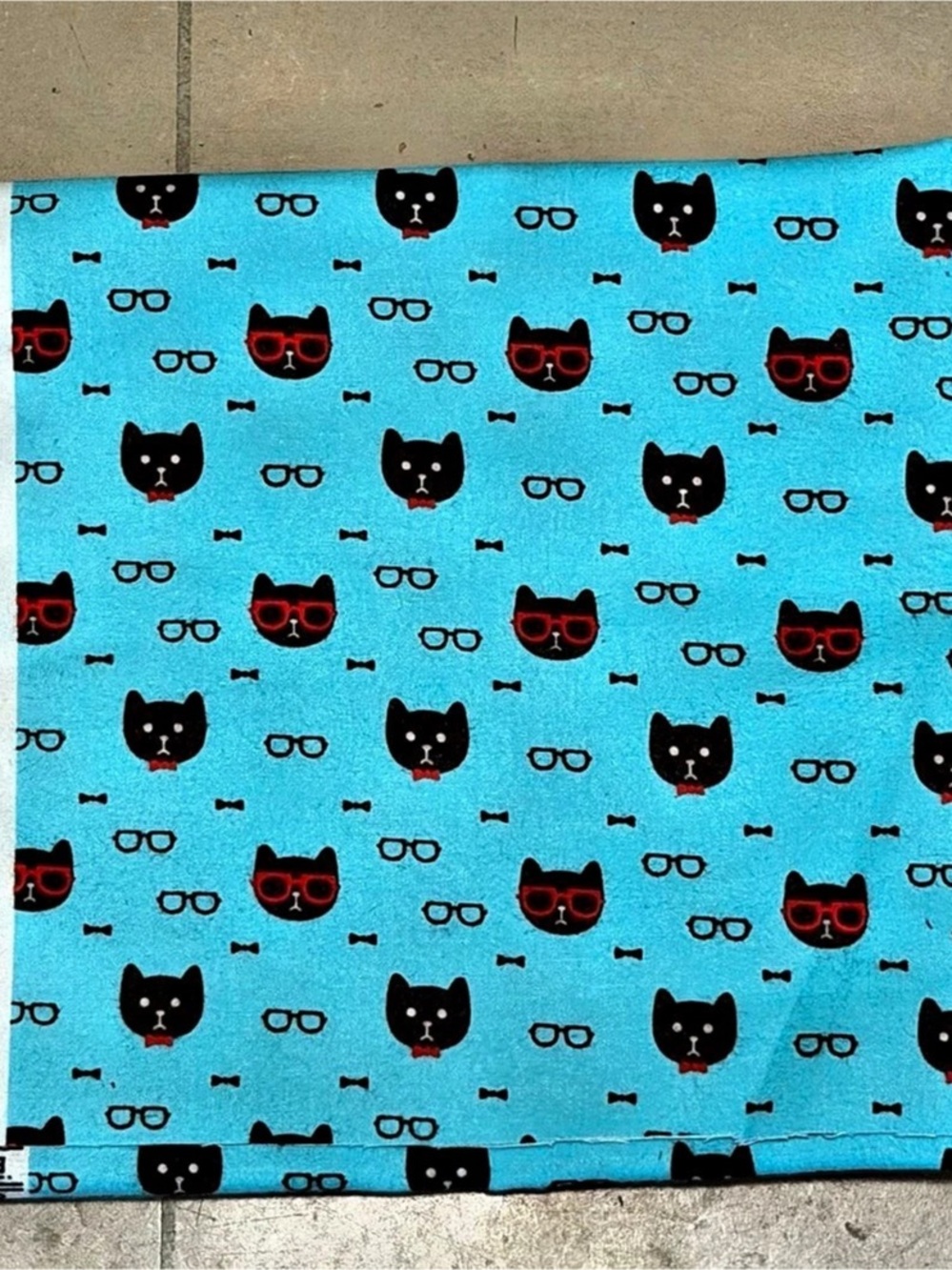Blue & Black Cat Print Fabric Scarf